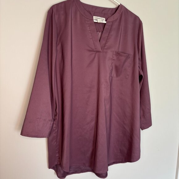 COLDWATER CREEK Round Neck Blouse Long Sleeve Womens M Dusty Pink Pocket Pleats - Picture 1 of 6